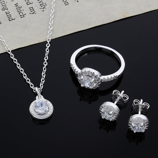 Ginstonelate elegant crystal necklace, earring, & ring Set (925 Sterling silver)