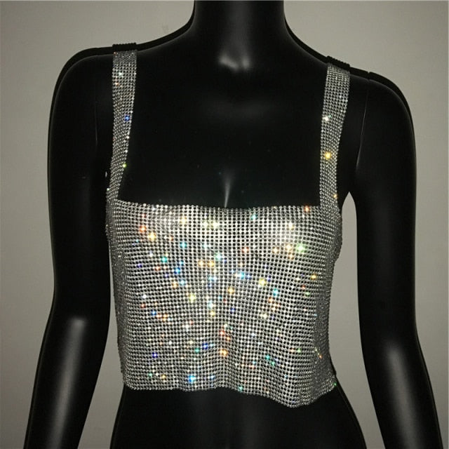 Rhinestone Party Backless Crop Top (2022)
